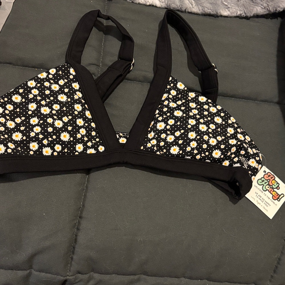 Floral Black Bikini Top